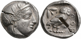ATTICA. Athens. Circa 465/2-454 BC. Tetradrachm (Silver, 24 mm, 17.23 g, 10 h). Head of Athena to right, wearing crested Attic helmet decorated with t...