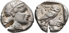 ATTICA. Athens. Circa 465/2-454 BC. Tetradrachm (Silver, 25 mm, 17.18 g, 11 h). Head of Athena to right, wearing crested Attic helmet decorated with t...