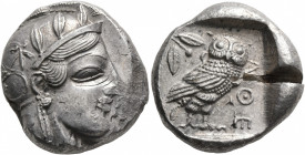 ATTICA. Athens. Circa 465/2-454 BC. Tetradrachm (Silver, 24 mm, 17.16 g, 5 h). Head of Athena to right, wearing crested Attic helmet decorated with th...