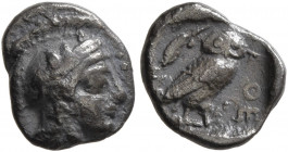 ATTICA. Athens. Circa 465/2-454 BC. Obol (Silver, 9 mm, 0.70 g, 3 h). Head of Athena to right, wearing crested Attic helmet decorated with three olive...