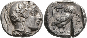 ATTICA. Athens. Circa 455-449 BC. Tetradrachm (Silver, 24 mm, 17.15 g, 6 h). Head of Athena to right, wearing crested Attic helmet decorated with thre...
