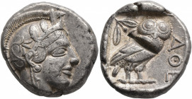 ATTICA. Athens. Circa 440s-430s BC. Tetradrachm (Silver, 24 mm, 17.22 g, 7 h). Head of Athena to right, wearing crested Attic helmet decorated with th...