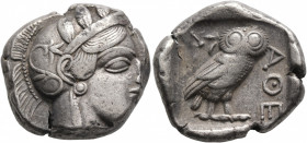 ATTICA. Athens. Circa 440s-430s BC. Tetradrachm (Silver, 24 mm, 17.18 g, 7 h). Head of Athena to right, wearing crested Attic helmet decorated with th...