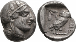 ATTICA. Athens. Circa 440s-430s BC. Tetradrachm (Silver, 25 mm, 17.19 g, 1 h). Head of Athena to right, wearing crested Attic helmet decorated with th...