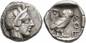 ATTICA. Athens. Circa 430s-420s BC. Tetradrachm (Silver, 23 mm, 17.20 g, 3 h). Head of Athena to right, wearing crested Attic helmet decorated with th...