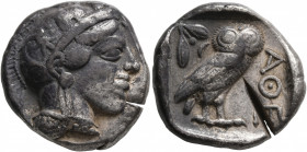 ATTICA. Athens. Circa 430s-420s BC. Tetradrachm (Silver, 25 mm, 17.13 g, 3 h). Head of Athena to right, wearing crested Attic helmet decorated with th...