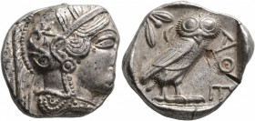 ATTICA. Athens. Circa 430s-420s BC. Tetradrachm (Silver, 26 mm, 17.18 g, 8 h). Head of Athena to right, wearing crested Attic helmet decorated with th...