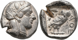 ATTICA. Athens. Circa 430s-420s BC. Tetradrachm (Silver, 24 mm, 17.17 g, 6 h). Head of Athena to right, wearing crested Attic helmet decorated with th...