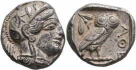 ATTICA. Athens. Circa 430s-420s BC. Tetradrachm (Silver, 24 mm, 17.22 g, 9 h). Head of Athena to right, wearing crested Attic helmet decorated with th...