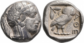 ATTICA. Athens. Circa 430s-420s BC. Tetradrachm (Silver, 24 mm, 17.20 g, 12 h). Head of Athena to right, wearing crested Attic helmet decorated with t...