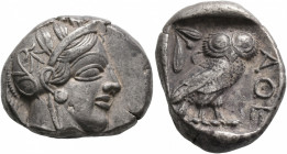 ATTICA. Athens. Circa 430s-420s BC. Tetradrachm (Silver, 24 mm, 17.20 g, 9 h). Head of Athena to right, wearing crested Attic helmet decorated with th...