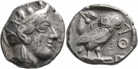 ATTICA. Athens. Circa 430s-420s BC. Tetradrachm (Silver, 25 mm, 15.00 g, 9 h). Head of Athena to right, wearing crested Attic helmet decorated with th...