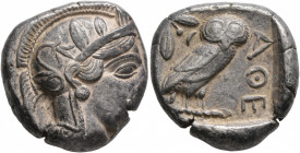 ATTICA. Athens. Circa 430s-420s BC. Tetradrachm (Silver, 24 mm, 16.89 g, 1 h). Head of Athena to right, wearing crested Attic helmet decorated with th...