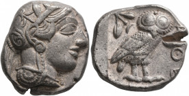 ATTICA. Athens. Circa 430s-420s BC. Tetradrachm (Silver, 23 mm, 17.19 g, 2 h). Head of Athena to right, wearing crested Attic helmet decorated with th...