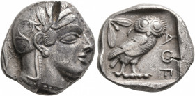 ATTICA. Athens. Circa 430s-420s BC. Tetradrachm (Silver, 25 mm, 17.19 g, 7 h). Head of Athena to right, wearing crested Attic helmet decorated with th...