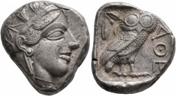 ATTICA. Athens. Circa 430s-420s BC. Tetradrachm (Silver, 24 mm, 17.18 g, 7 h). Head of Athena to right, wearing crested Attic helmet decorated with th...
