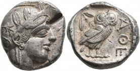 ATTICA. Athens. Circa 430s-420s BC. Tetradrachm (Silver, 24 mm, 17.18 g, 7 h). Head of Athena to right, wearing crested Attic helmet decorated with th...
