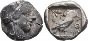 ATTICA. Athens. Circa 430s-420s BC. Tetradrachm (Silver, 25 mm, 17.17 g, 11 h). Head of Athena to right, wearing crested Attic helmet decorated with t...