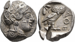ATTICA. Athens. Circa 430s-420s BC. Tetradrachm (Silver, 26 mm, 17.17 g, 6 h). Head of Athena to right, wearing crested Attic helmet decorated with th...