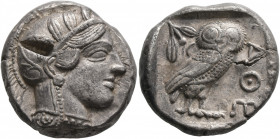 ATTICA. Athens. Circa 430s-420s BC. Tetradrachm (Silver, 24 mm, 17.23 g, 11 h). Head of Athena to right, wearing crested Attic helmet decorated with t...