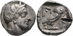 ATTICA. Athens. Circa 430s-420s BC. Tetradrachm (Silver, 24 mm, 17.23 g, 10 h). Head of Athena to right, wearing crested Attic helmet decorated with t...