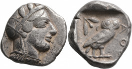 ATTICA. Athens. Circa 430s-420s BC. Tetradrachm (Silver, 26 mm, 17.15 g, 10 h). Head of Athena to right, wearing crested Attic helmet decorated with t...