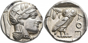 ATTICA. Athens. Circa 430s-420s BC. Tetradrachm (Silver, 25 mm, 17.21 g, 4 h). Head of Athena to right, wearing crested Attic helmet decorated with th...