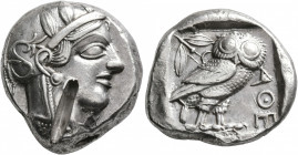 ATTICA. Athens. Circa 430s-420s BC. Tetradrachm (Silver, 24 mm, 17.23 g, 10 h). Head of Athena to right, wearing crested Attic helmet decorated with t...