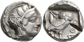 ATTICA. Athens. Circa 430s-420s BC. Tetradrachm (Silver, 24 mm, 17.32 g, 3 h). Head of Athena to right, wearing crested Attic helmet decorated with th...