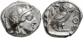 ATTICA. Athens. Circa 430s-420s BC. Tetradrachm (Silver, 24 mm, 17.22 g, 7 h). Head of Athena to right, wearing crested Attic helmet decorated with th...