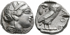 ATTICA. Athens. Circa 430s-420s BC. Tetradrachm (Silver, 24 mm, 17.13 g, 9 h). Head of Athena to right, wearing crested Attic helmet decorated with th...