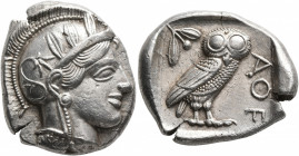 ATTICA. Athens. Circa 430s-420s BC. Tetradrachm (Silver, 27 mm, 17.18 g, 9 h). Head of Athena to right, wearing crested Attic helmet decorated with th...