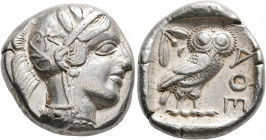 ATTICA. Athens. Circa 430s-420s BC. Tetradrachm (Silver, 25 mm, 17.15 g, 7 h). Head of Athena to right, wearing crested Attic helmet decorated with th...