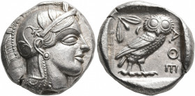 ATTICA. Athens. Circa 430s-420s BC. Tetradrachm (Silver, 25 mm, 17.18 g, 1 h). Head of Athena to right, wearing crested Attic helmet decorated with th...