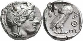 ATTICA. Athens. Circa 430s-420s BC. Tetradrachm (Silver, 25 mm, 17.13 g, 3 h). Head of Athena to right, wearing crested Attic helmet decorated with th...