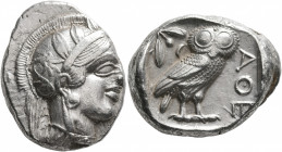 ATTICA. Athens. Circa 430s-420s BC. Tetradrachm (Silver, 26 mm, 17.19 g, 9 h). Head of Athena to right, wearing crested Attic helmet decorated with th...