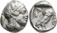 ATTICA. Athens. Circa 430s-420s BC. Tetradrachm (Silver, 25 mm, 16.94 g, 12 h). Head of Athena to right, wearing crested Attic helmet decorated with t...