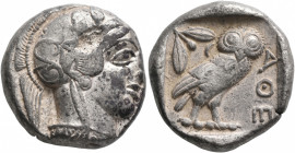 ATTICA. Athens. Circa 430s-420s BC. Tetradrachm (Silver, 24 mm, 17.17 g, 1 h). Head of Athena to right, wearing crested Attic helmet decorated with th...