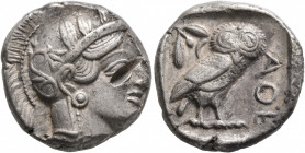 ATTICA. Athens. Circa 420s-404 BC. Tetradrachm (Silver, 23 mm, 17.15 g, 7 h). Head of Athena to right, wearing crested Attic helmet decorated with thr...
