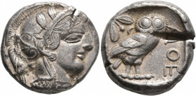 ATTICA. Athens. Circa 430s-420s BC. Tetradrachm (Silver, 24 mm, 17.21 g, 8 h). Head of Athena to right, wearing crested Attic helmet decorated with th...