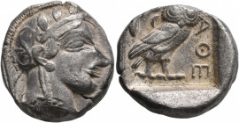 ATTICA. Athens. Circa 430s-420s BC. Tetradrachm (Silver, 24 mm, 17.21 g, 3 h). Head of Athena to right, wearing crested Attic helmet decorated with th...