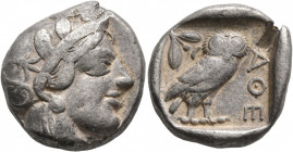 ATTICA. Athens. Circa 430s-420s BC. Tetradrachm (Silver, 25 mm, 17.14 g, 10 h). Head of Athena to right, wearing crested Attic helmet decorated with t...