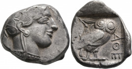 ATTICA. Athens. Circa 430s-420s BC. Tetradrachm (Silver, 25 mm, 17.21 g, 4 h). Head of Athena to right, wearing crested Attic helmet decorated with th...