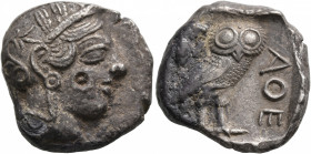 ATTICA. Athens. Circa 430s-420s BC. Tetradrachm (Silver, 25 mm, 16.67 g, 9 h). Head of Athena to right, wearing crested Attic helmet decorated with th...