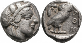 ATTICA. Athens. Circa 430s-420s BC. Tetradrachm (Silver, 23 mm, 17.22 g, 12 h). Head of Athena to right, wearing crested Attic helmet decorated with t...