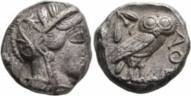 ATTICA. Athens. Circa 430s-420s BC. Tetradrachm (Silver, 23 mm, 17.20 g, 10 h). Head of Athena to right, wearing crested Attic helmet decorated with t...