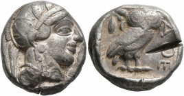ATTICA. Athens. Circa 430s-420s BC. Tetradrachm (Silver, 24 mm, 17.15 g, 3 h). Head of Athena to right, wearing crested Attic helmet decorated with th...