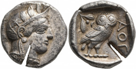 ATTICA. Athens. Circa 430s-420s BC. Tetradrachm (Silver, 25 mm, 17.18 g, 1 h). Head of Athena to right, wearing crested Attic helmet decorated with th...