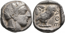 ATTICA. Athens. Circa 430s-420s BC. Tetradrachm (Silver, 24 mm, 17.16 g, 1 h). Head of Athena to right, wearing crested Attic helmet decorated with th...