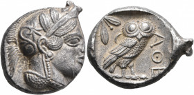 ATTICA. Athens. Circa 430s-420s BC. Tetradrachm (Silver, 28 mm, 17.16 g, 8 h). Head of Athena to right, wearing crested Attic helmet decorated with th...